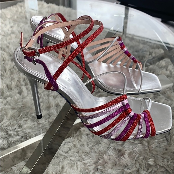 Zara Blue Collection Silver Strappy Heels - Picture 2 of 8